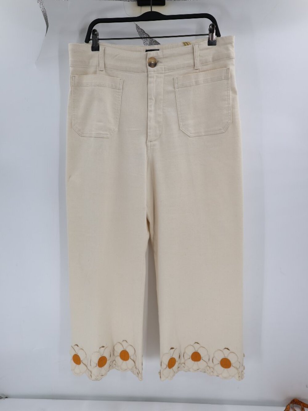 Anthropologie Maeve Pant Women 33 The Colette High Rise Wide Leg Crop Flower Hem